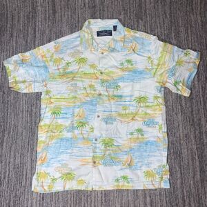 Newport Blue Mens Size 2XL Corona Extra Button Front Shirt Blue Hawaiian‎ Print